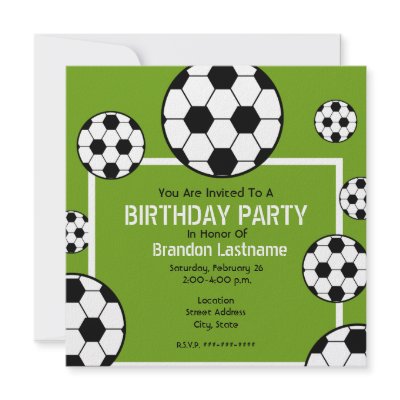 Birthday Party - Soccer Field & Soccer Balls Custom Announcement by JillsPaperie