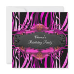 Birthday Party Zebra Hot Pink Animal Prints Black Custom Announcement