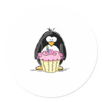 Birthday Penguin with Cupcake Sticker