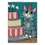 Birthday Tabby Cat and Cake painting Greeting Card cards