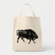 Bison Buffalo American Vintage Wood Engraving Canvas Bag