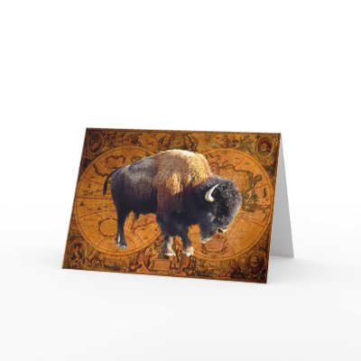 Bison Buffalo Wildlife Old World Map Greeting Card by RavenSpiritPrints