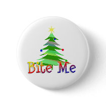 Bite Me Christmas Tree Pinback Button