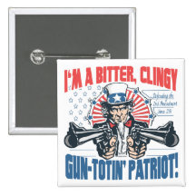 Bitter, Clingy Gun-Toting Patriot Uncle Sam Gear Pinback Buttons