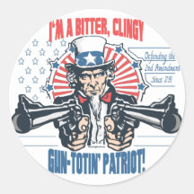 Bitter, Clingy Gun-Toting Patriot Uncle Sam Gear Round Stickers