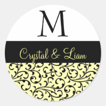 BLAC and EGGNOG  Damask Wedding Monogram Sticker
