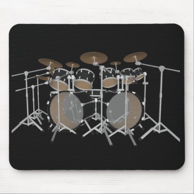 Black 10 Piece Drum Kit - Black Mousepad: Drums by spiritswitchboard