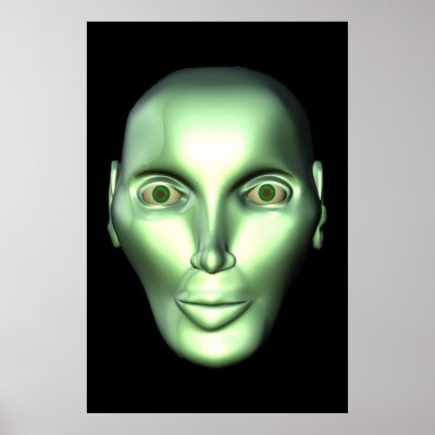 Black 3D Alien Head Extraterrestrial Being Poster by modernjill
