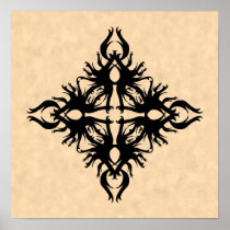 Black Abstract Design on Parchment Effect Pattern Posters
