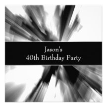Black Abstract Skyscraper Mans 40th Birthday Invite