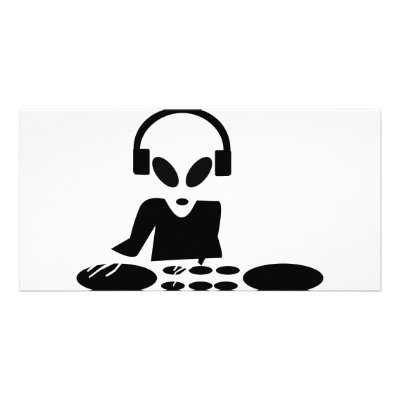 black alien turn tables dj icon photo cards by TomaniacLines