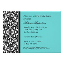 Black and Aqua Damask Bridal Shower Invitation