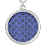 Black and Blue Damask Design Pattern. Custom Jewelry