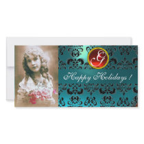 BLACK AND BLUE DAMASK Red Ruby Monogram