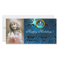 BLACK AND BLUE  DAMASK Sapphire Monogram