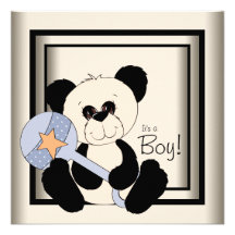 Black and Blue Panda Baby Shower Invitations