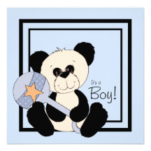 Black and Blue Panda Baby Shower Invitations