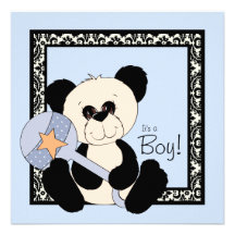 Black and Blue Panda Baby Shower Invitations