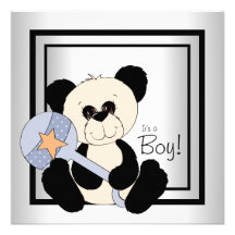 Black and Blue Panda Baby Shower Invitations