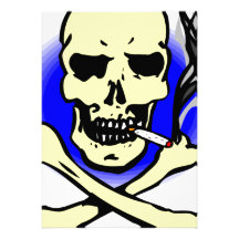 black and blue skull and crossbones smoking personalized invite