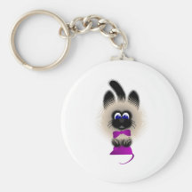 Black And Brown Cat With Dark Purple Tie And Mouse Keychain