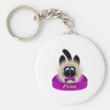 Black And Brown Cat With Dark Purple Tie In A Bed Keychains