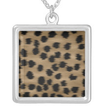Black and Brown Cheetah Print Pattern. Personalized Necklace
