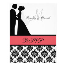 Black and Coral Wedding Couple RSVP Card Personalized Announcement