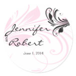 Black and Dark Pink Floral Scroll Envelope Seal Sticker
