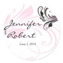 Black and Dark Pink Floral Scroll Envelope Seal Sticker