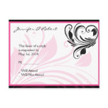 Black and Dark Pink Floral Scroll RSVP Postcard