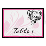 Black and Dark Pink Floral Scroll Table Number Greeting Card
