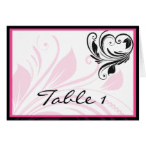 Black and Dark Pink Floral Scroll Table Number Greeting Card