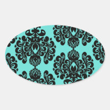 black and elegant blue lovely damask oval stickers