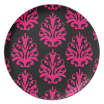Black and Fuchsia Pink Damask Plates plates