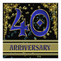 Black and Gold 40th Anniversary party Personalized Announcements