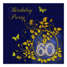 Black and Gold 60 Birthday party Personalized Announcements