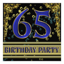 Black and Gold 65th Birthday party Personalized Announcement