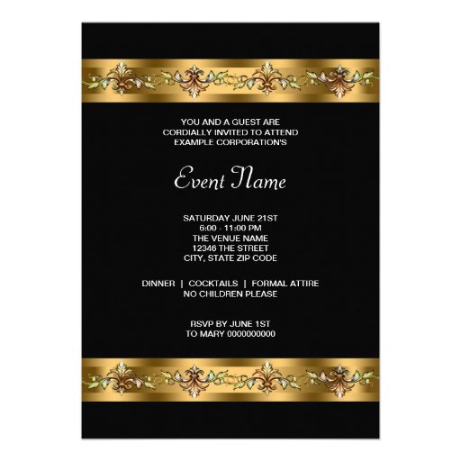 Black and Gold Corporate Party Event Custom Invitations ...