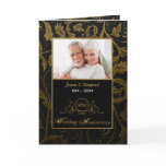 Black and Gold Damask 50th Wedding Anniversary Greeting Card