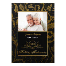 Black and Gold Damask 50th Wedding Anniversary Custom Invites