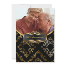 Black and Gold Damask Photo Invite
