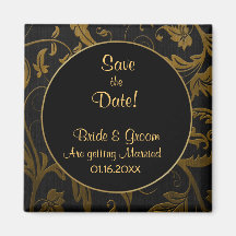 Black and Gold Damask - Save the Date Magnet