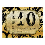Black and Gold Damask Swirls Table Number Postcard