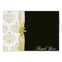 Black and gold damask wedding Thank you card