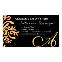 Black and Gold Elegant Baroque Damask for Him Business Card Templates