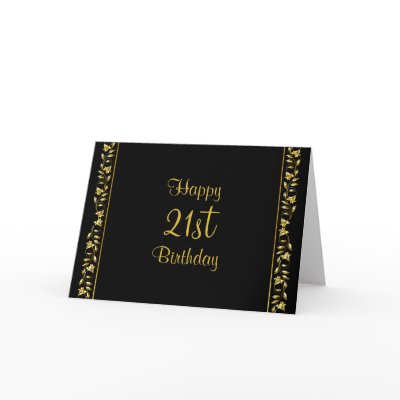 Black and Gold Floral 21st Birthday Card by giftsbonanza
