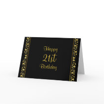 Black and Gold Floral 21st Birthday Card