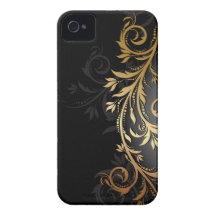 Black and Gold Floral Vine iPhone 4 Covers