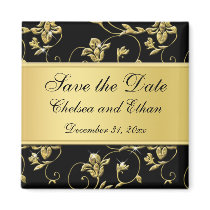 Black and Gold Floral Wedding Favour Magnet